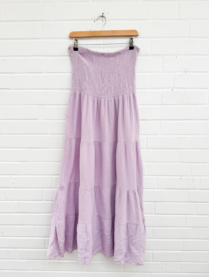 LANGES MUSSELIN BANDEAU KLEID - versch. Farben