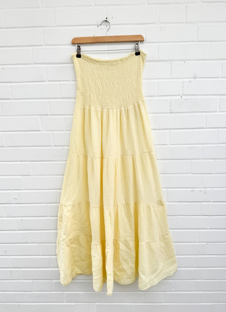 LANGES MUSSELIN BANDEAU KLEID - versch. Farben
