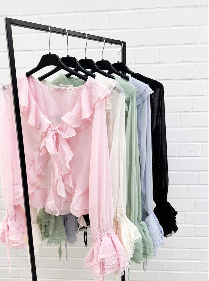 TRANSPARENTE RÜSCHEN BLUSE - versch. Farben