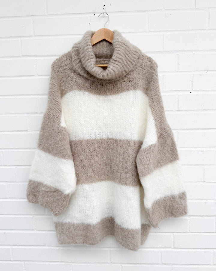 ROLLKRAGEN LONGPULLOVER COZY MIT STREIFEN - versch. Farben