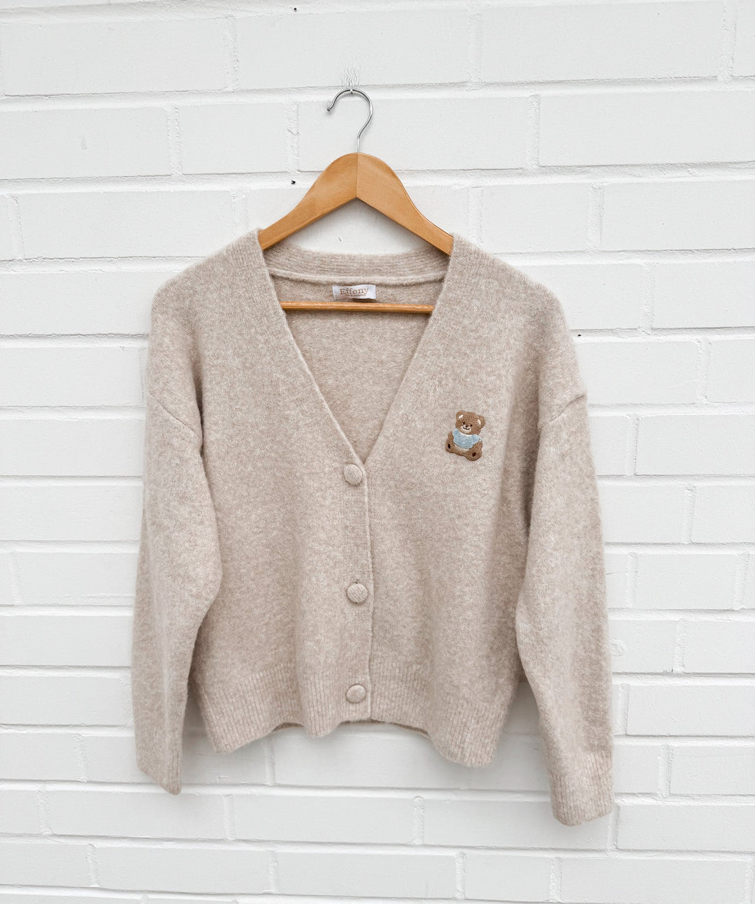 STRICKJACKE MIT TEDDY - beige