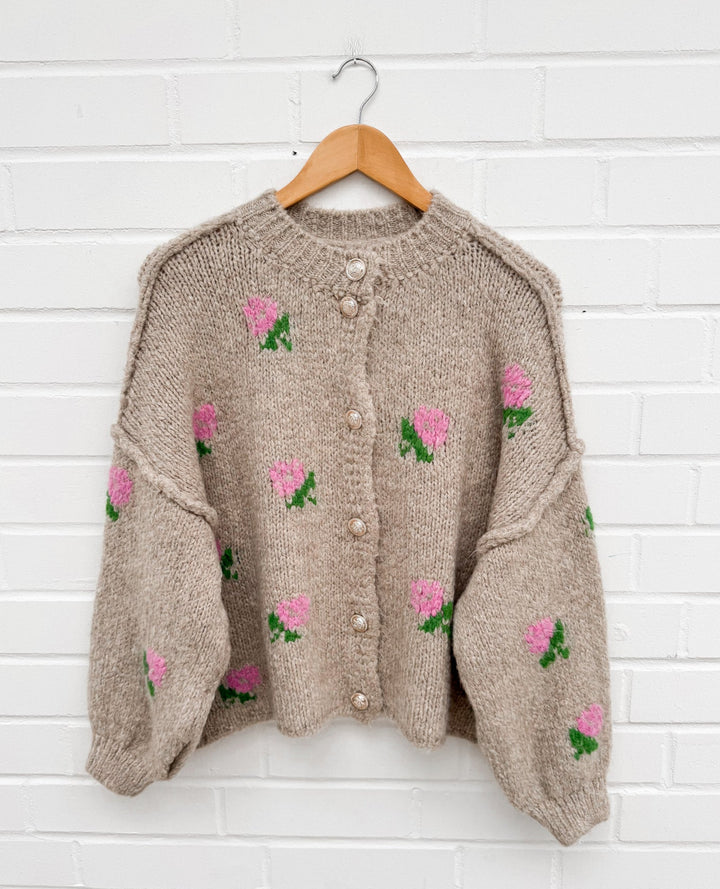 FLOWER MAIRA STRICKJACKE - taupe