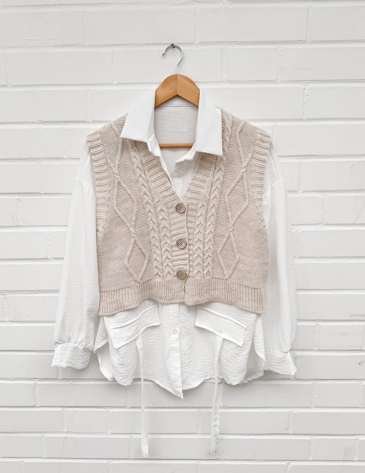 2in1 BLUSE MIT STRICKWESTE - versch. Farben