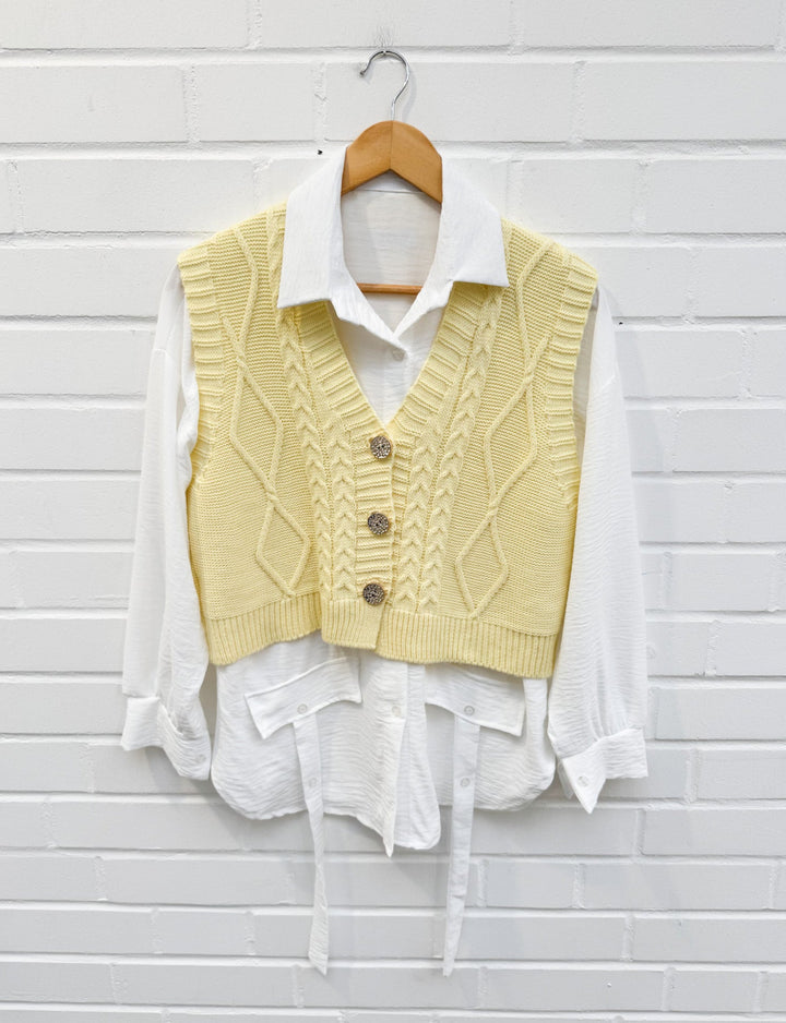 2in1 BLUSE MIT STRICKWESTE - versch. Farben