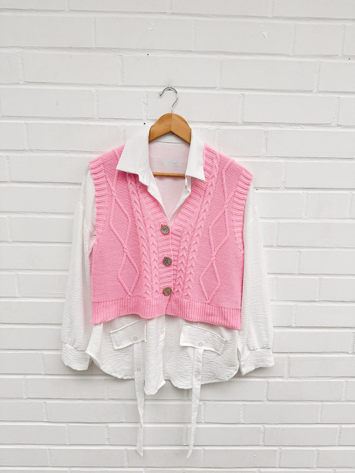 2in1 BLUSE MIT STRICKWESTE - versch. Farben