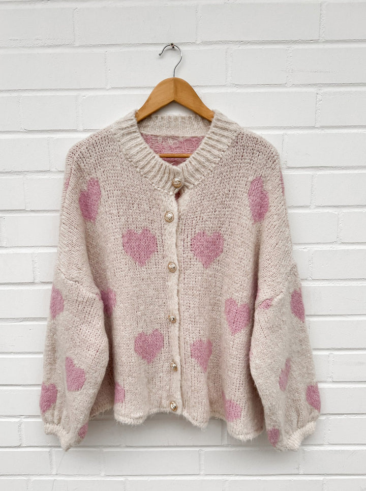 HERZ STRICKJACKE MAIRA - Beige/Rosa