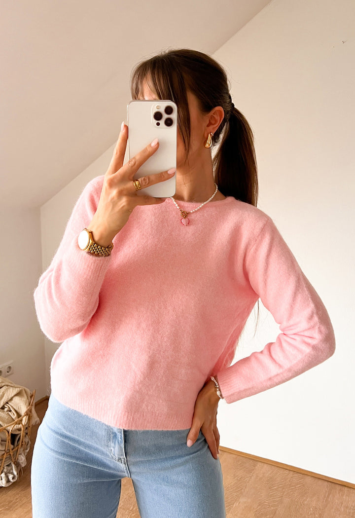 STRICKPULLOVER MIT BLUSEN SCHLEIFEN - rosa