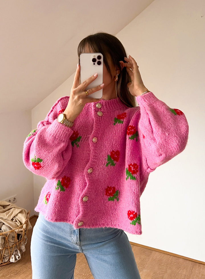 FLOWER STRICKJACKE - pink