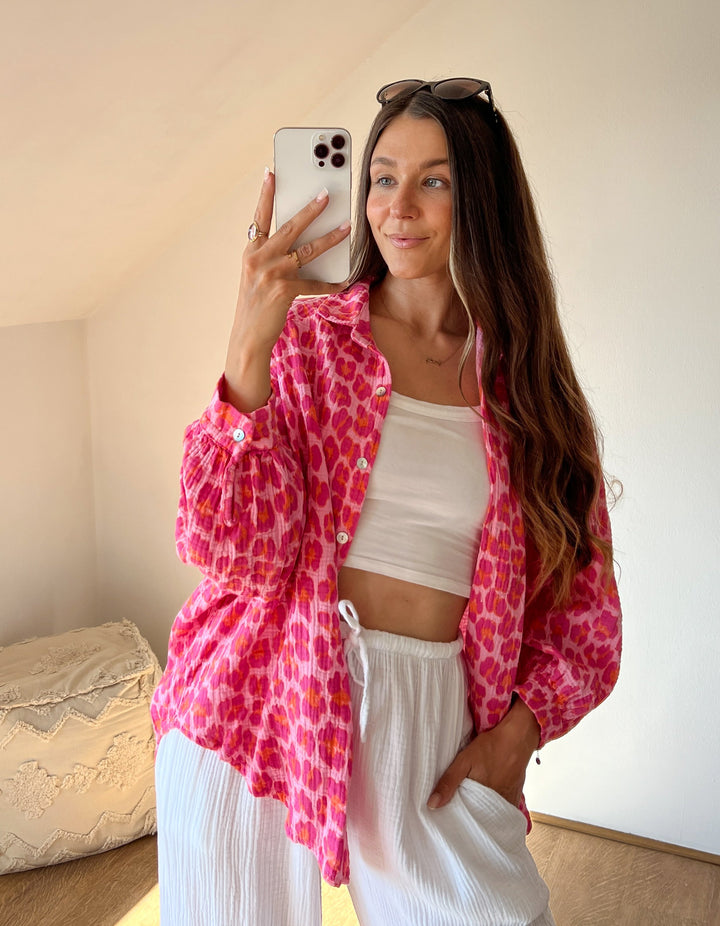 OVERSIZE LEO MUSSELIN BLUSE - pink