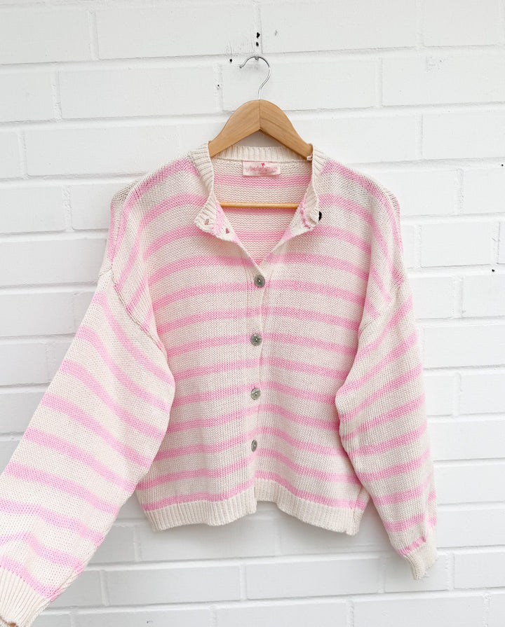 LEICHTE STREIFEN STRICKJACKE  mit Knöpfen - versch. Farben