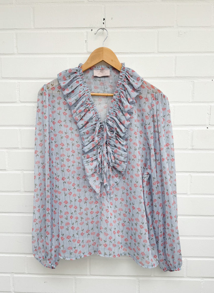 RÜSCHEN FLOWER BLUSE - versch. Farben