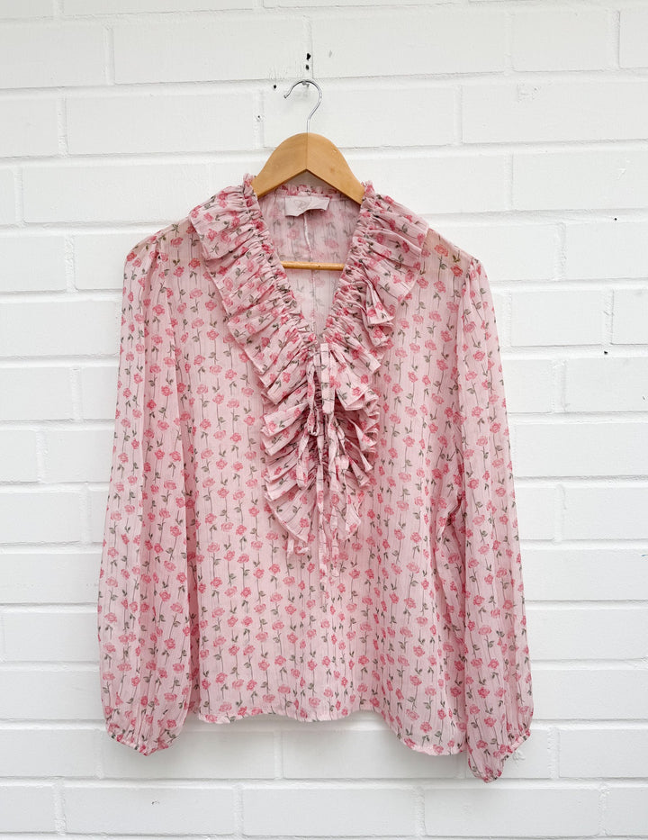 RÜSCHEN FLOWER BLUSE - versch. Farben