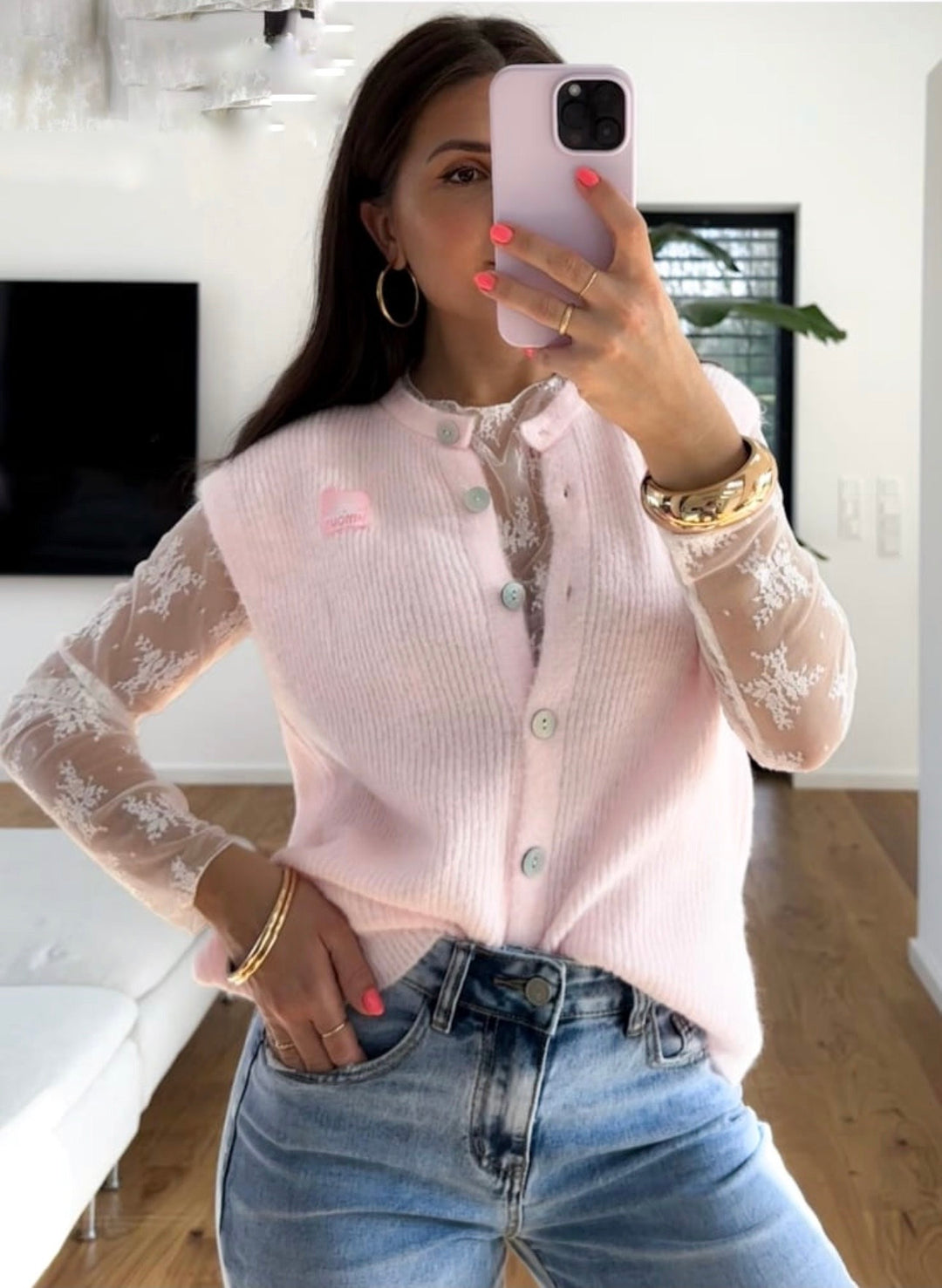 LACE FLOWER LANGARM SHIRT - versch. Farben