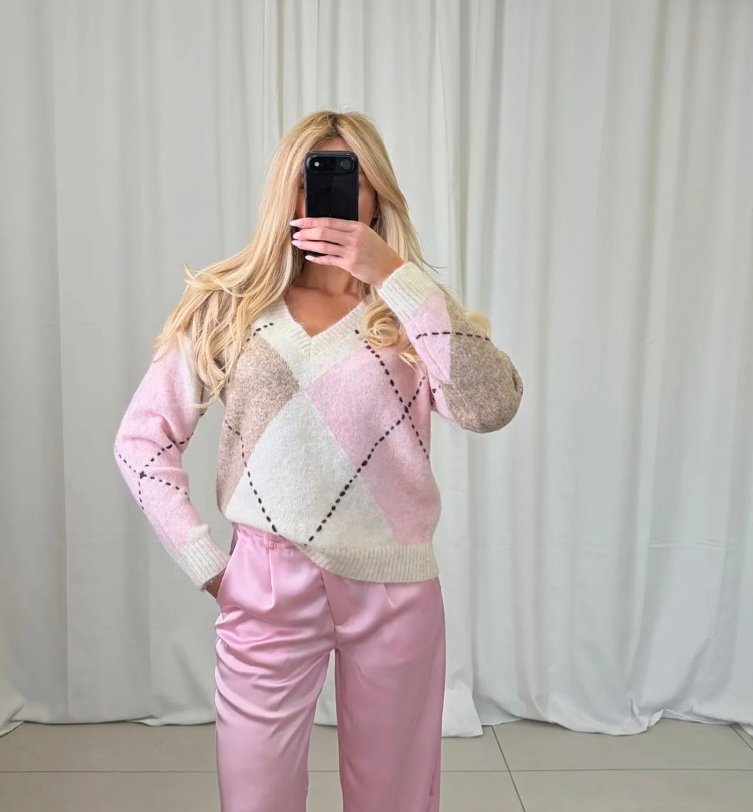 KARO PULLOVER mit V - versch. Farben