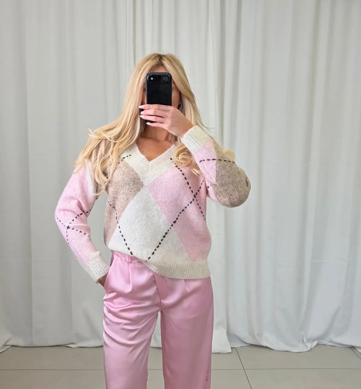 KARO PULLOVER mit V - versch. Farben