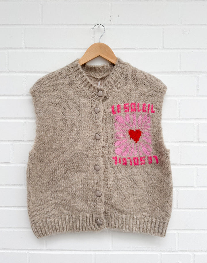 LE SOLEI STRICKWESTE mit Herz Knöpfen - versch. Farben