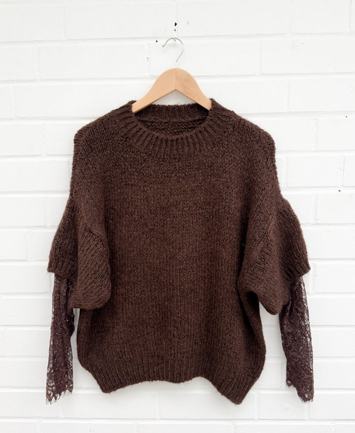 KURZARM PULLOVER mit Spitze - versch. Farben