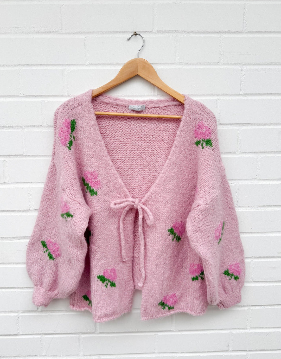 FLOWER SCHLEIFEN STRICKJACKE - rosa (M4)