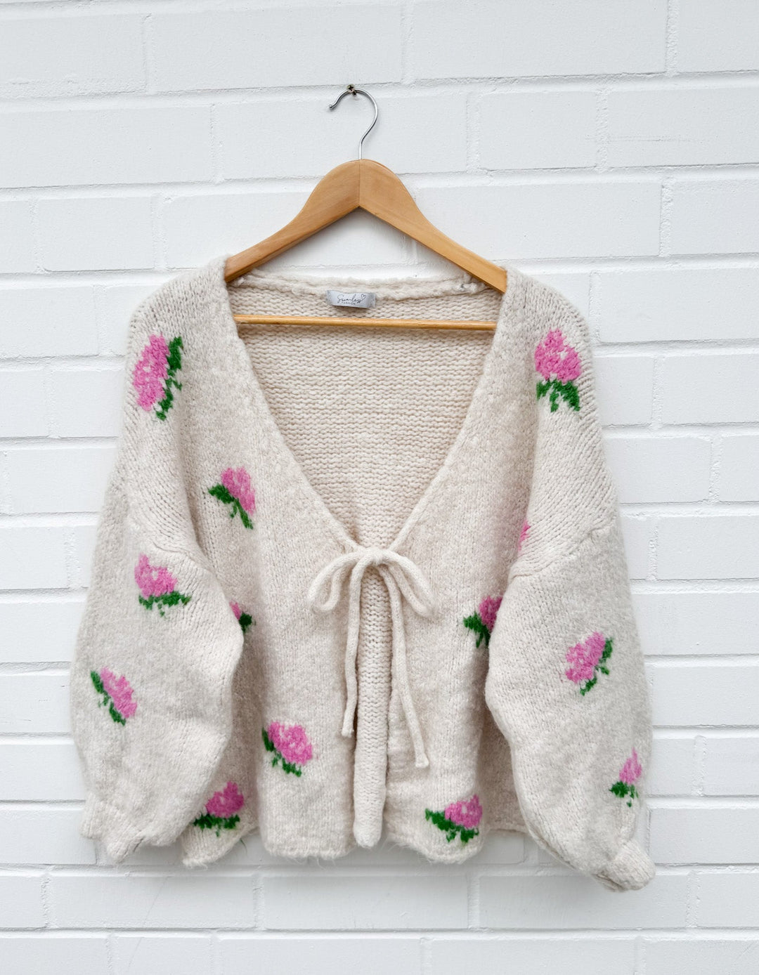 FLOWER SCHLEIFEN STRICKJACKE - beige (M4)