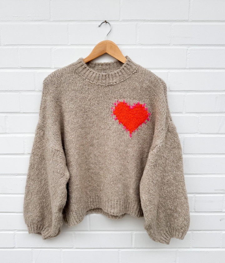 STRICKPULLOVER BIG HEART - taupe