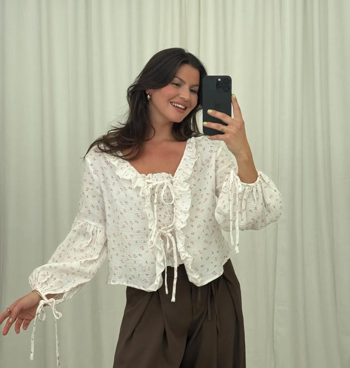 MUSSELIN CUTE SCHLEIFEN BLUSE - versch. Farben
