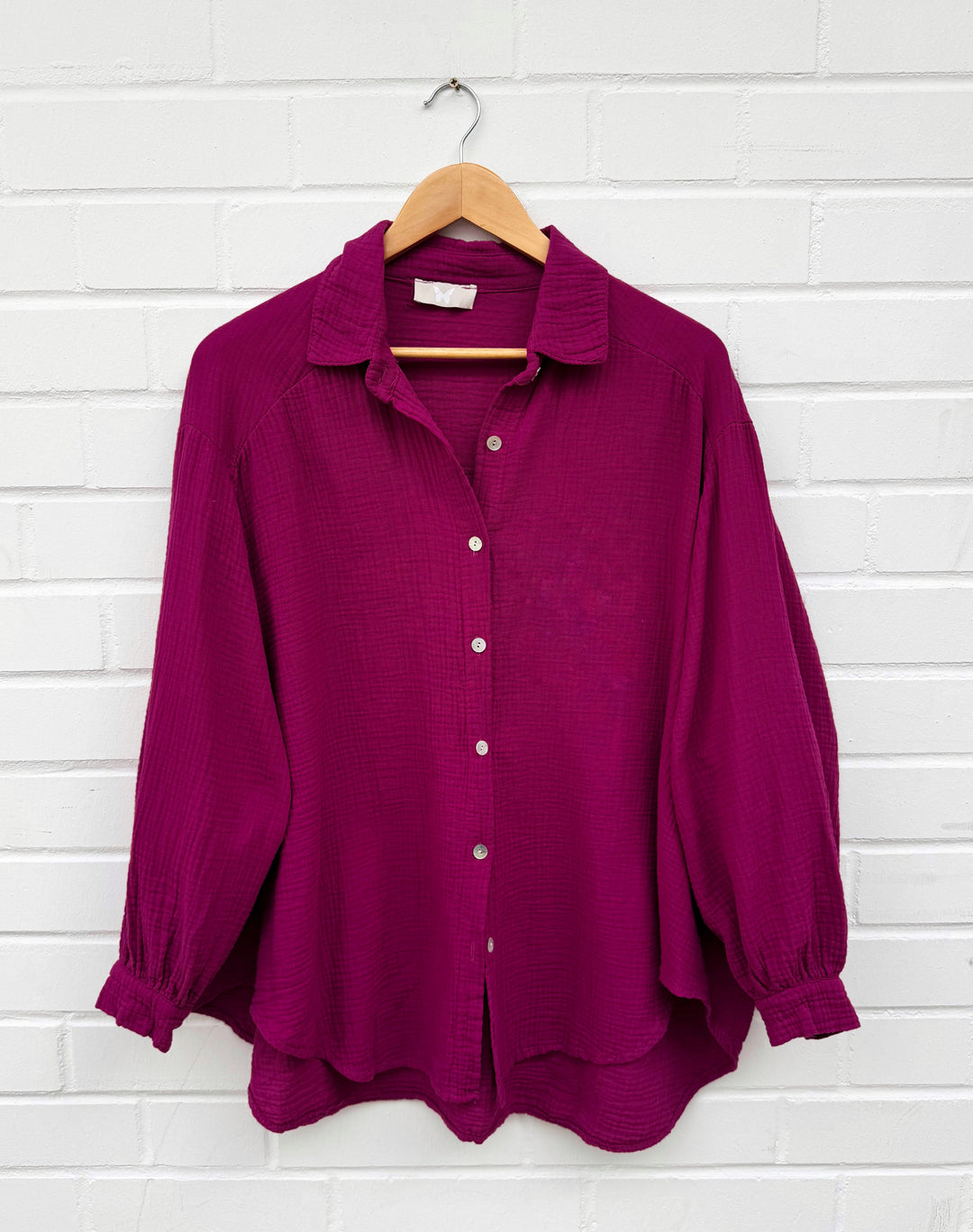 OVERSIZE MUSSELIN BLUSE - fuchsia