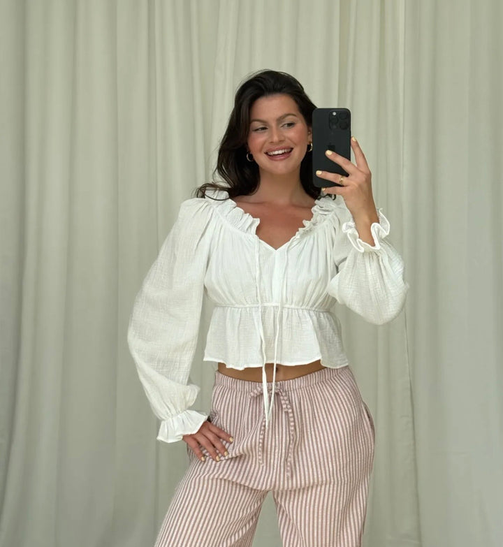 WHITE MUSSELIN BLUSE BELL - weiß