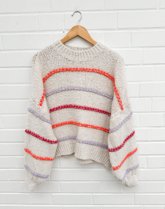 COLOR STRIPE STRICKPULLOVER - beige