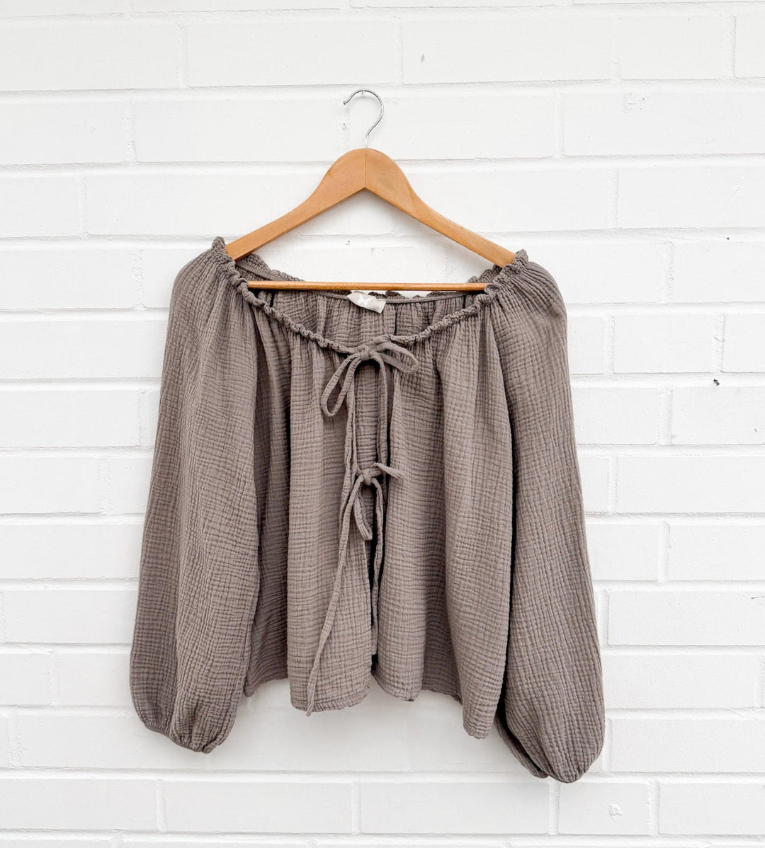 LANGARM SCHLEIFEN MUSSELIN BLUSE - taupe