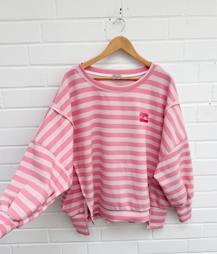 STREIFEN SWEATSHIRT Life is good - rosa