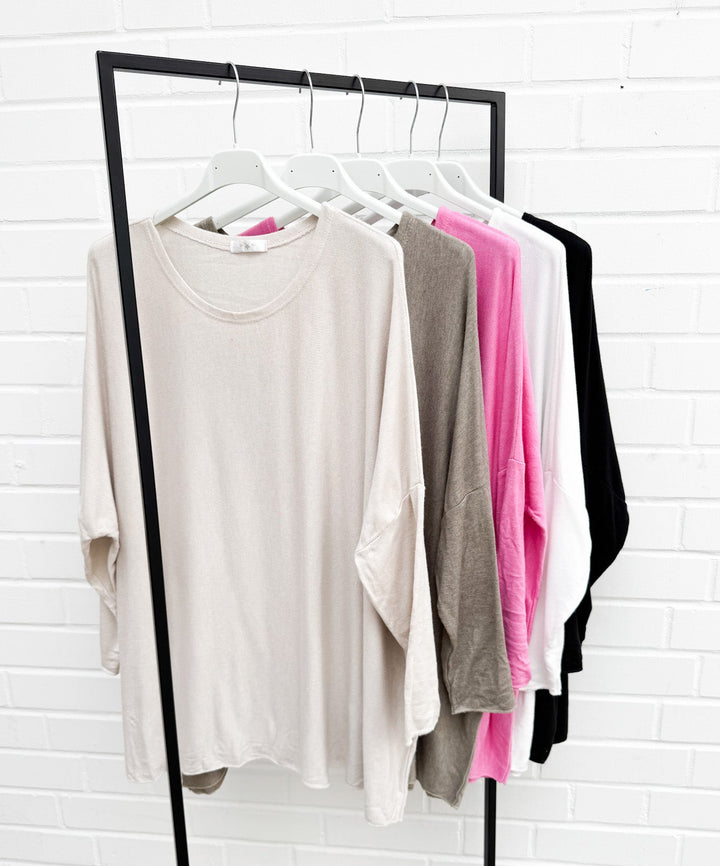 OVERSIZE VISKOSE BASIC PULLOVER mit Rundhals  - versch. Farben