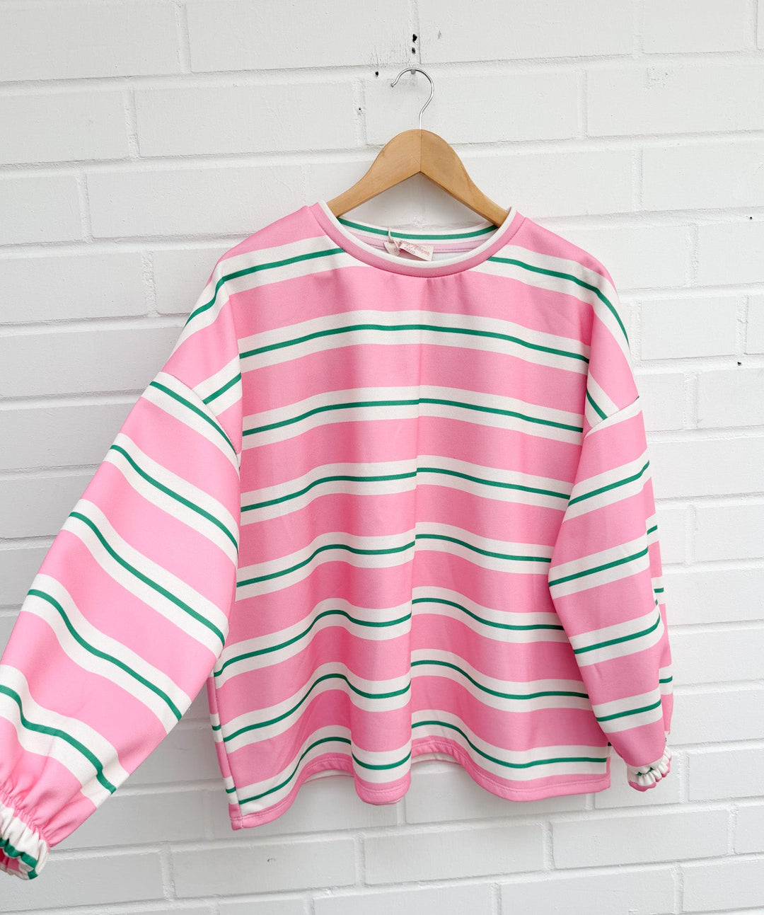 OVERSIZE STREIFEN SWEATSHIRT DOG MOM - rosa