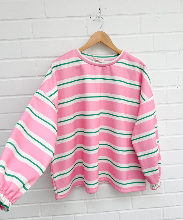 OVERSIZE STREIFEN SWEATSHIRT DOG MOM - rosa
