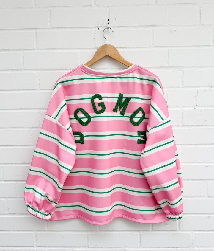 OVERSIZE STREIFEN SWEATSHIRT DOG MOM - rosa