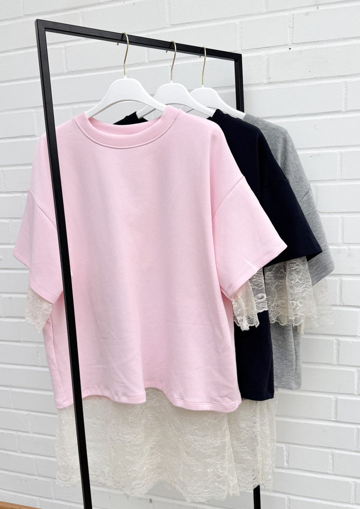 LOCKERES T-SHIRT mit Spitze - versch. Farben