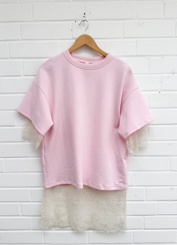 LOCKERES T-SHIRT mit Spitze - versch. Farben