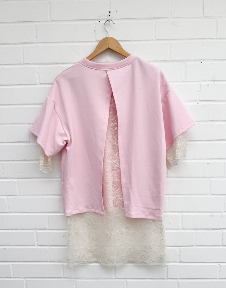 LOCKERES T-SHIRT mit Spitze - versch. Farben