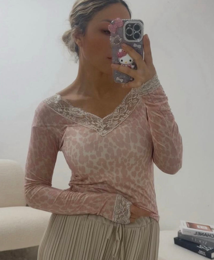 LEO KASCHMIR LONGSLEEVE mit Spitze - rosa