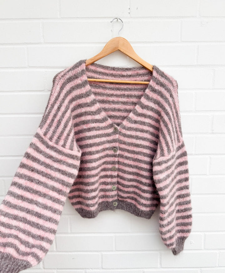 BASIC STREIFEN STRICKJACKE - rose taupe