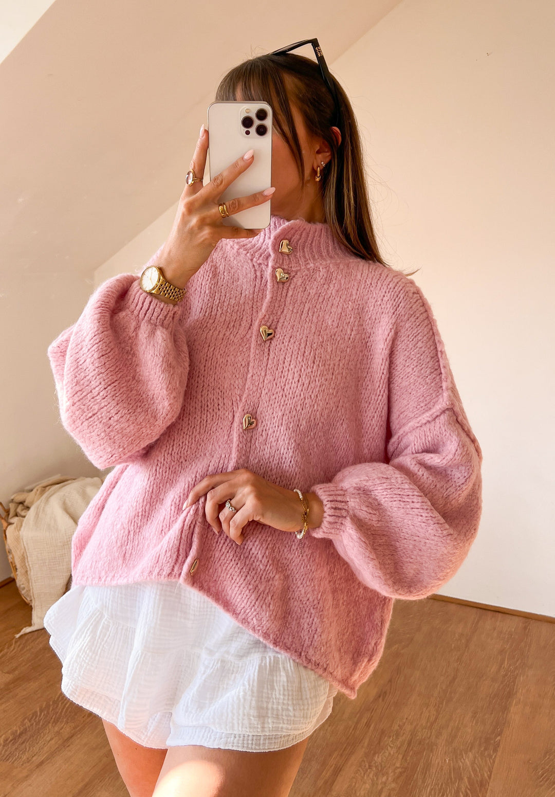 GOLDEN HERZ STRICKJACKE MAIRA - rosa