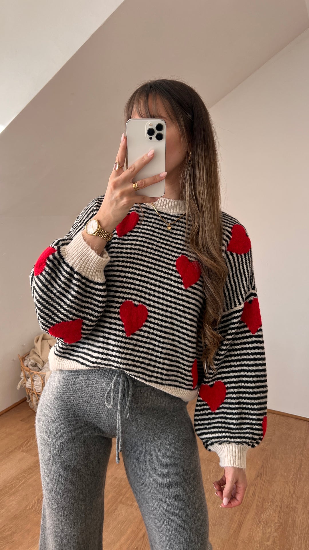 STREIFEN HERZ STRICKPULLOVER