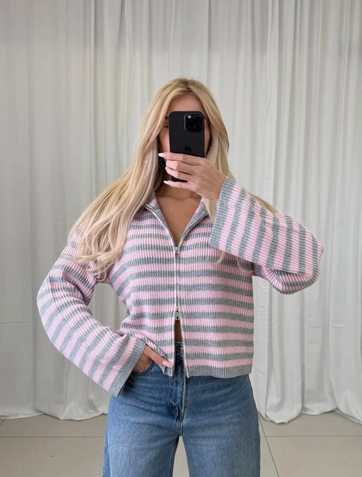 STREIFEN STRICKJACKE mit Reißverschluss - versch. Farben