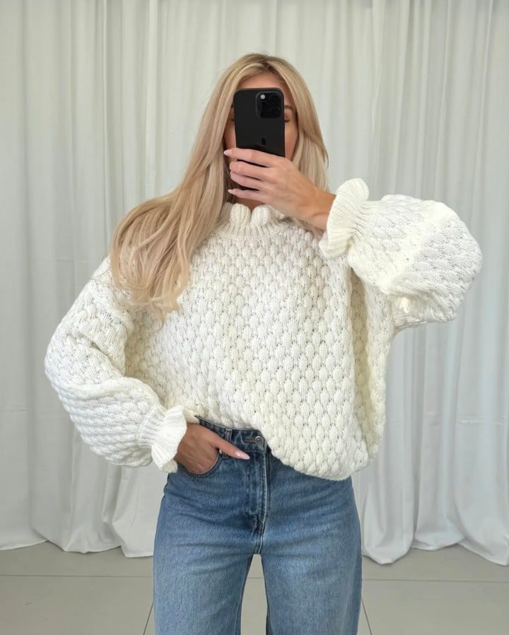 CHUNKY RÜSCHEN STRICKPULLOVER - versch. Farben