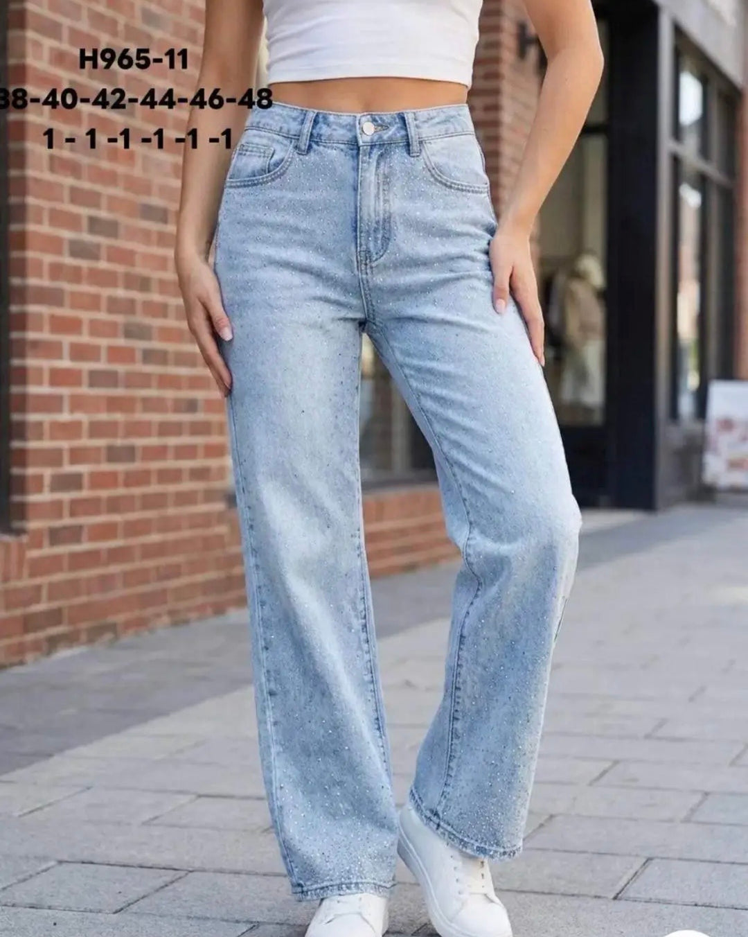 CURVY STRASS JEANS - hellblau
