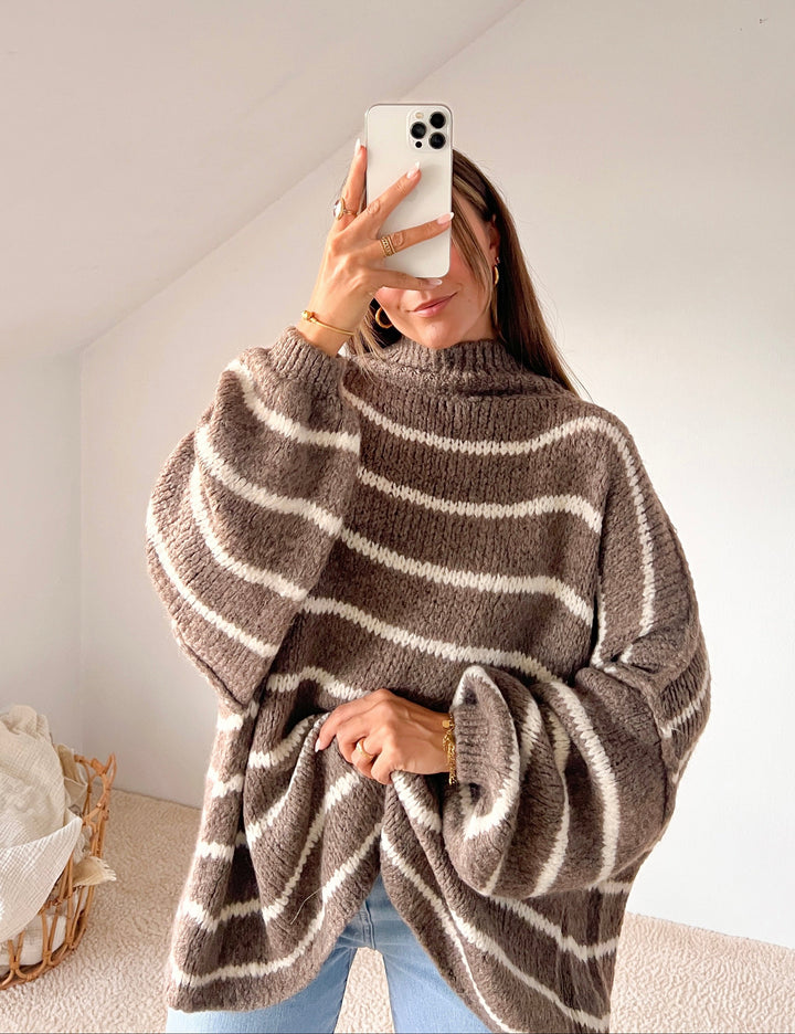 STREIFEN STRICKPULLOVER MAIRA - braun/creme