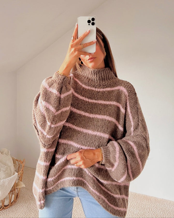 STREIFEN STRICKPULLOVER MAIRA - braun/rosa