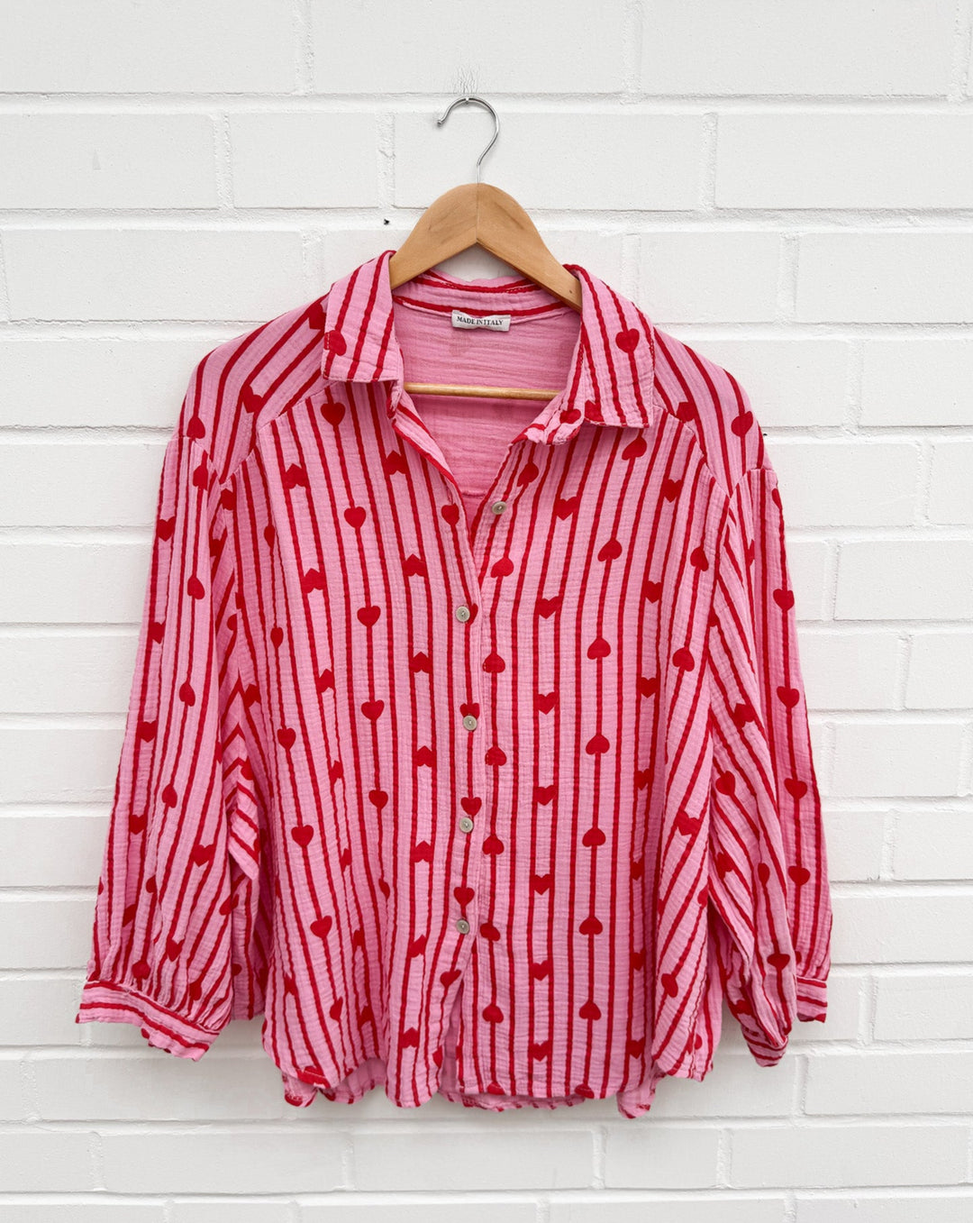 HERZ STRIPE MUSSELIN BLUSE - pink/rot