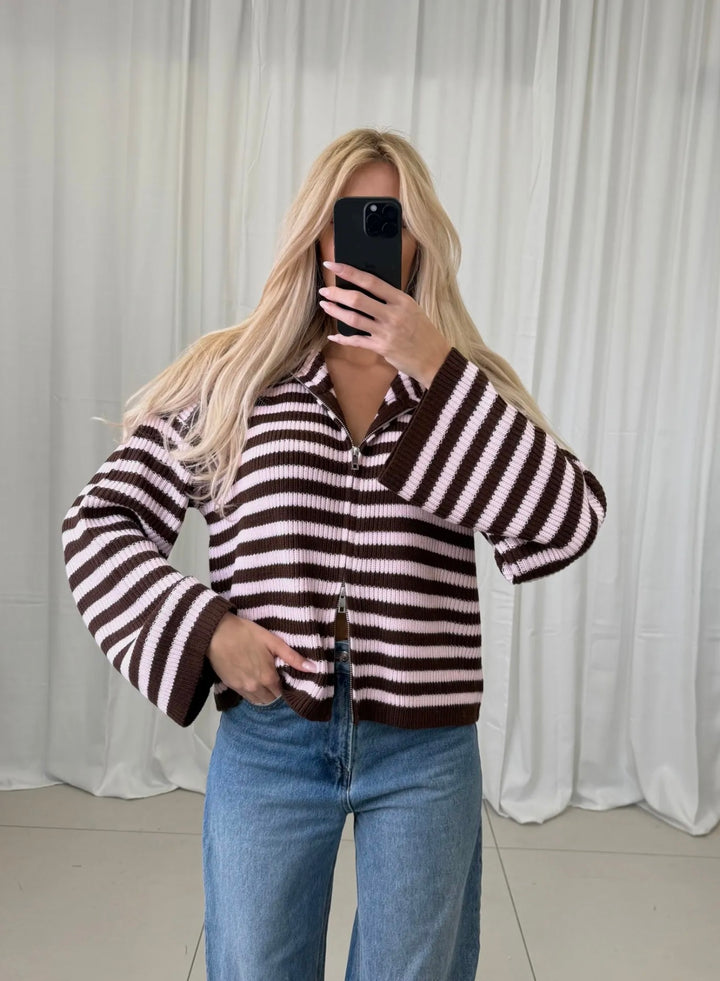 STREIFEN STRICKJACKE mit Reißverschluss - versch. Farben