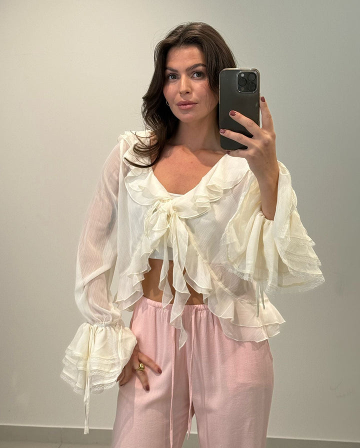 TRANSPARENTE RÜSCHEN BLUSE - versch. Farben
