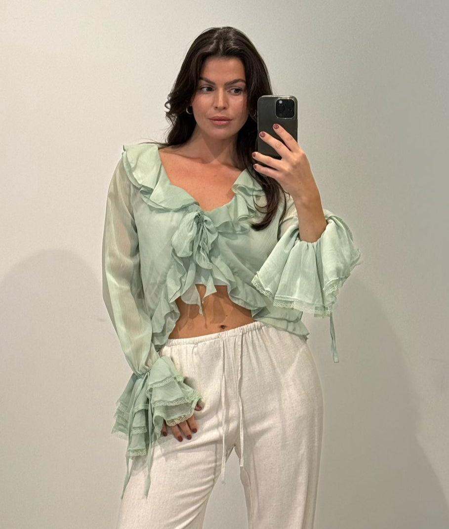 TRANSPARENTE RÜSCHEN BLUSE - versch. Farben